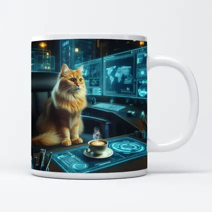 Orange Cat Futuristic Office Cyberpunk Scene