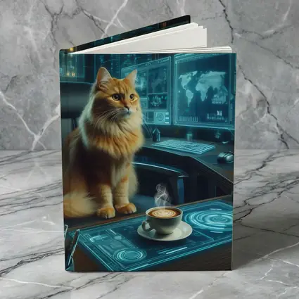 Orange Cat Futuristic Office Cyberpunk Scene