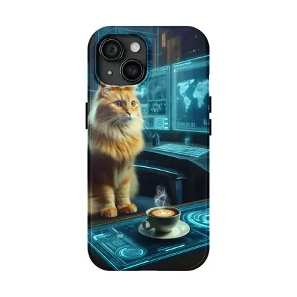 Orange Cat Futuristic Office Cyberpunk Scene