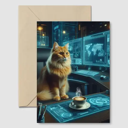 Orange Cat Futuristic Office Cyberpunk Scene