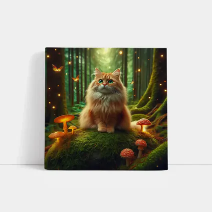 Fluffy Orange Cat Enchanted Forest Mushrooms