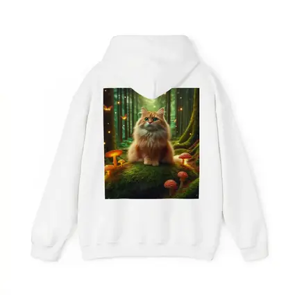 Fluffy Orange Cat Enchanted Forest Mushrooms