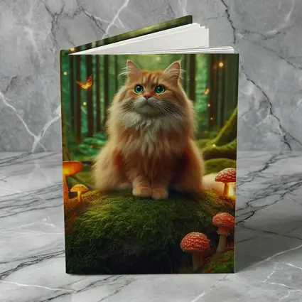 Fluffy Orange Cat Enchanted Forest Mushrooms