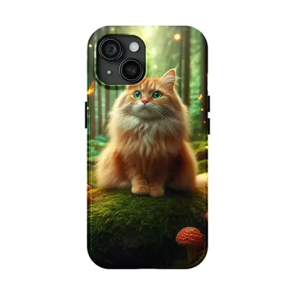 Fluffy Orange Cat Enchanted Forest Mushrooms