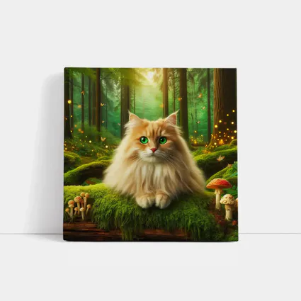 Fluffy Orange Cat Enchanted Forest Mushrooms