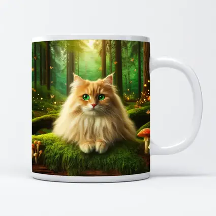 Fluffy Orange Cat Enchanted Forest Mushrooms