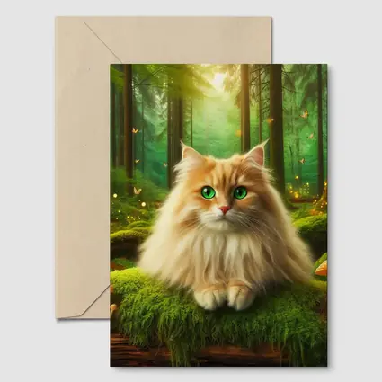 Fluffy Orange Cat Enchanted Forest Mushrooms