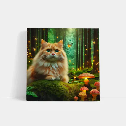 Orange Cat Enchanted Forest Mushrooms Butterflies