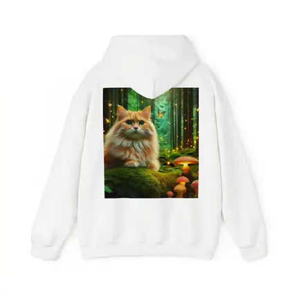 Orange Cat Enchanted Forest Mushrooms Butterflies