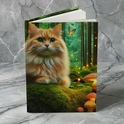 Orange Cat Enchanted Forest Mushrooms Butterflies