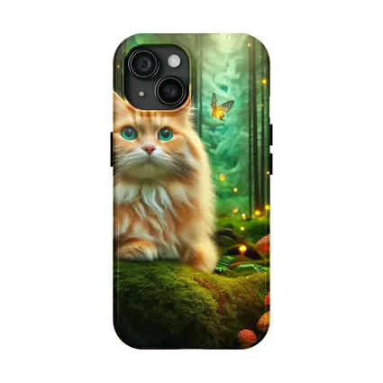 Orange Cat Enchanted Forest Mushrooms Butterflies