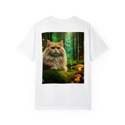 Orange Cat Enchanted Forest Mushrooms Butterflies