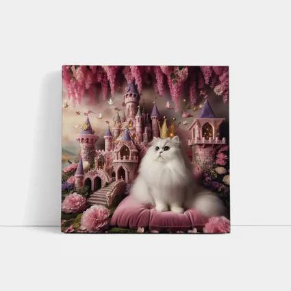 White Persian Cat Crown Pink Fantasy Castle