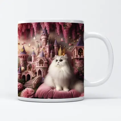 White Persian Cat Crown Pink Fantasy Castle
