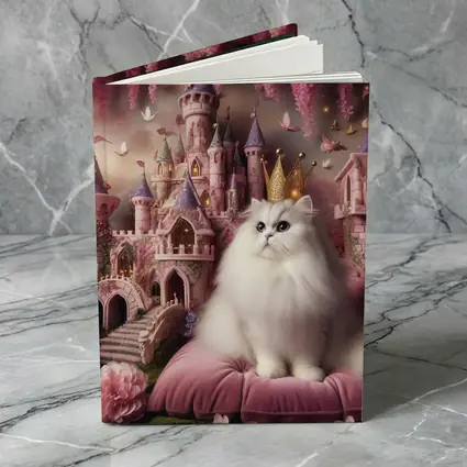 White Persian Cat Crown Pink Fantasy Castle