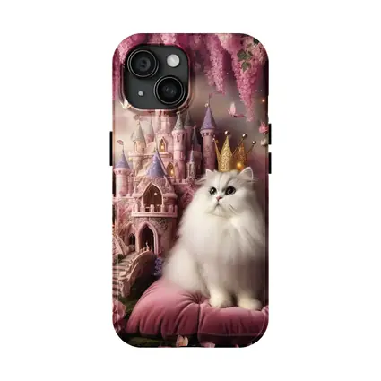 White Persian Cat Crown Pink Fantasy Castle