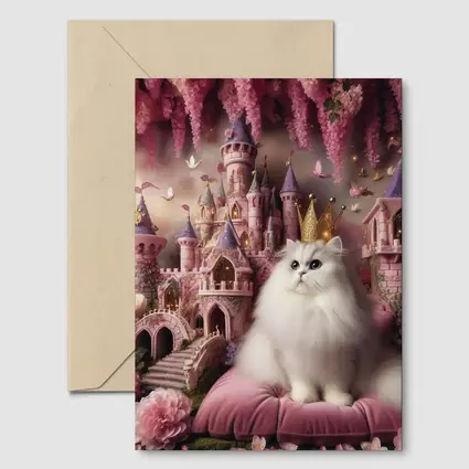 White Persian Cat Crown Pink Fantasy Castle