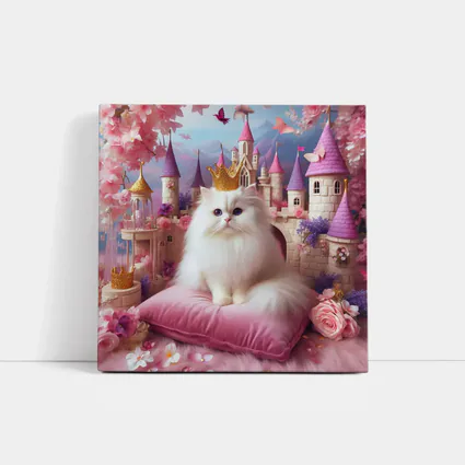 White Persian Cat Crown Pink Castle Fantasy
