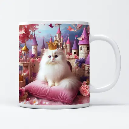 White Persian Cat Crown Pink Castle Fantasy