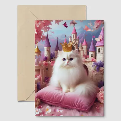 White Persian Cat Crown Pink Castle Fantasy