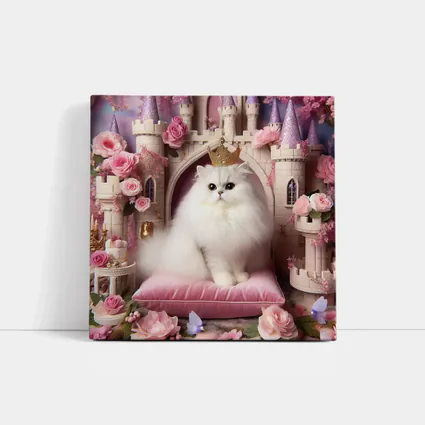 White Persian Cat Crown Pink Castle