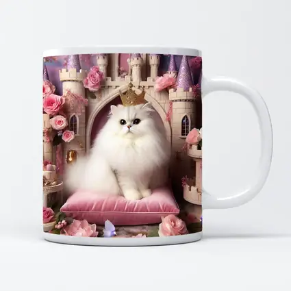 White Persian Cat Crown Pink Castle