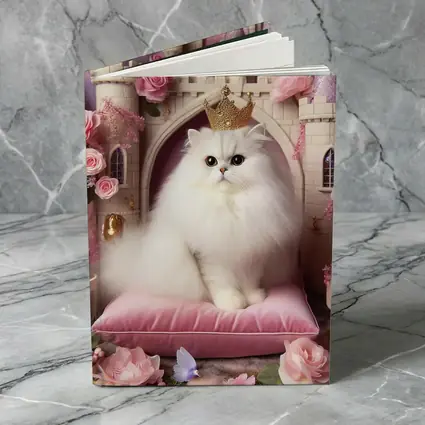 White Persian Cat Crown Pink Castle