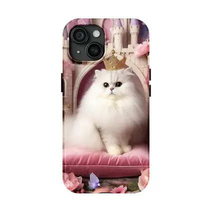 White Persian Cat Crown Pink Castle
