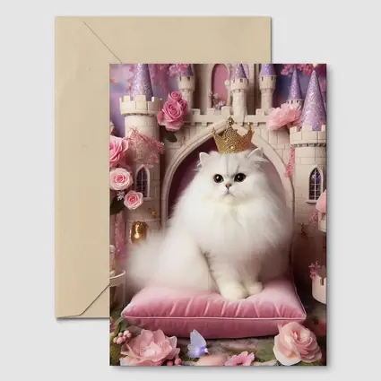 White Persian Cat Crown Pink Castle