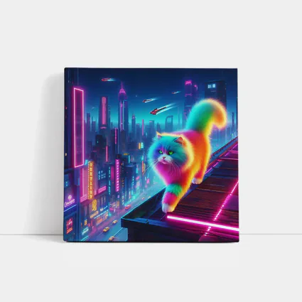 Rainbow Persian Cat Neon Cyberpunk City