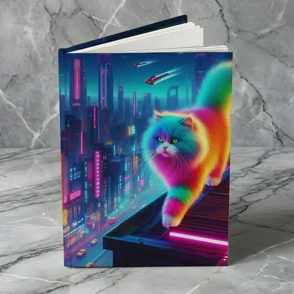 Rainbow Persian Cat Neon Cyberpunk City