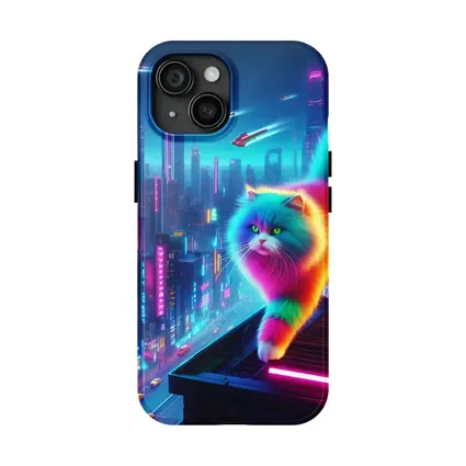 Rainbow Persian Cat Neon Cyberpunk City