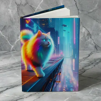 Rainbow Fluffy Cat Neon Cyberpunk City