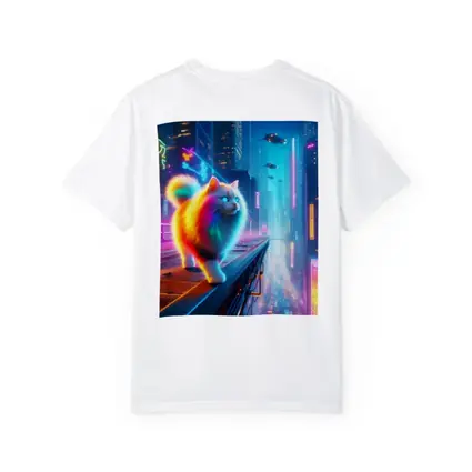 Rainbow Fluffy Cat Neon Cyberpunk City