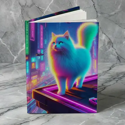 Neon Rainbow Cat Cyberpunk City Night