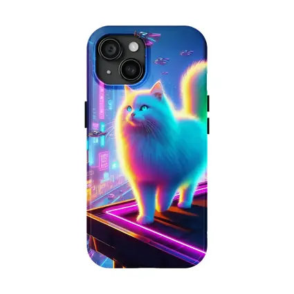 Neon Rainbow Cat Cyberpunk City Night