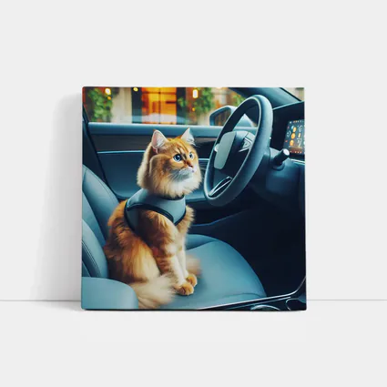 Orange Cat Sitting Inside Modern Car