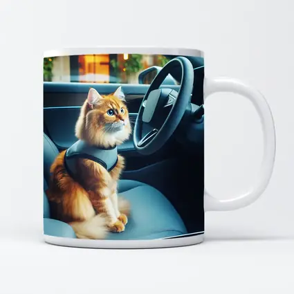 Orange Cat Sitting Inside Modern Car