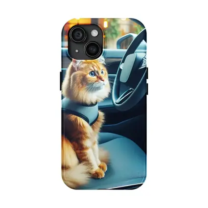 Orange Cat Sitting Inside Modern Car