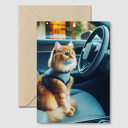 Orange Cat Sitting Inside Modern Car