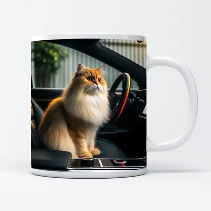 Fluffy Orange Cat Inside Tesla Car Interior