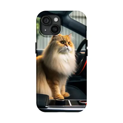 Fluffy Orange Cat Inside Tesla Car Interior