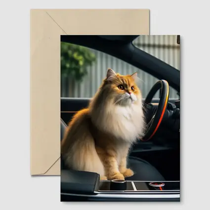 Fluffy Orange Cat Inside Tesla Car Interior
