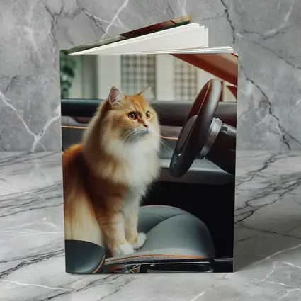 Orange Fluffy Cat Inside Tesla Car Interior