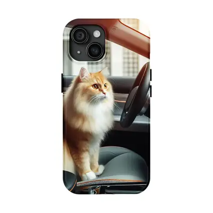 Orange Fluffy Cat Inside Tesla Car Interior