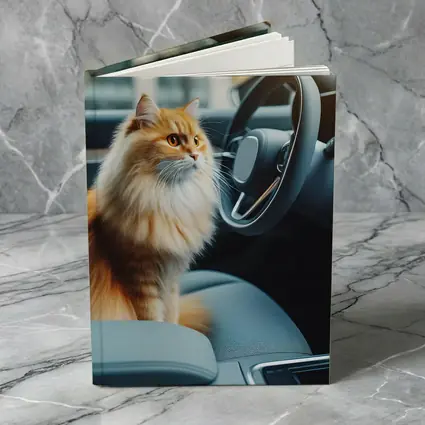 Orange Fluffy Cat Inside Modern Car