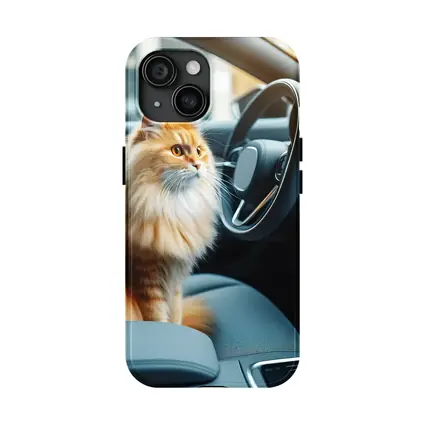 Orange Fluffy Cat Inside Modern Car