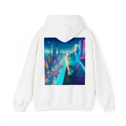 White Cat Neon Cyberpunk Futuristic City