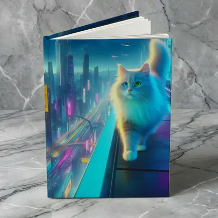 White Cat Neon Cyberpunk Futuristic City