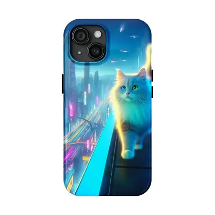White Cat Neon Cyberpunk Futuristic City